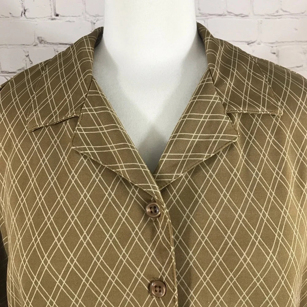 Gap Women’s Gold & Tan Diamond Print Button Down Stretch Shirt NWT - Size Large - Picture 2 of 7